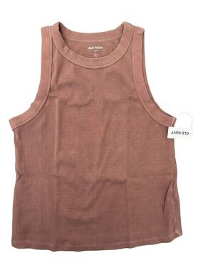 NWT Rust Sleeveless Tank Top Vintage Inspired Ribbed Semi Crop Old Navy Sz L